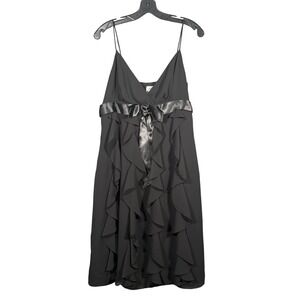 Vintage Cache Black Babydoll Ruffle Cocktail Dress Satin Bow Womens 12 Y2K
